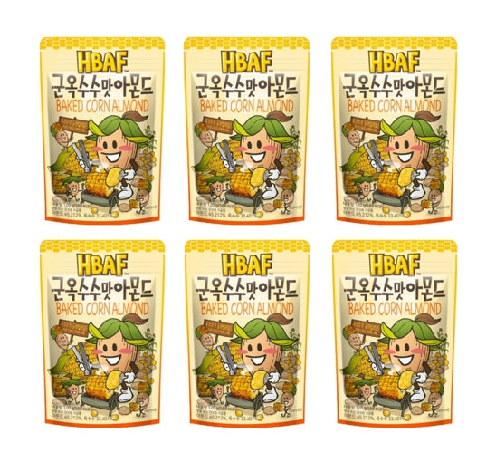 6 x HBAF Baked Corn Almond 120g from Korea