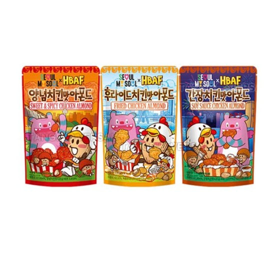 HBAF Sweet & Spicy Chicken Almond 100g + Fried Chicken Almond 100g + Soy Sauce Chicken Almond 100g from Korea by HBAF