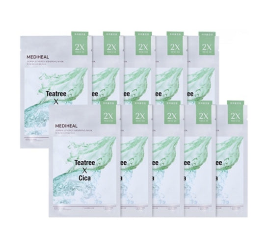 10 x MEDIHEAL Derma Synergy Wrapping Mask - Calming (Teatree x Cica) from Korea