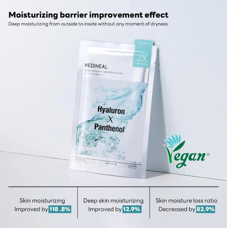 10 x MEDIHEAL Derma Synergy Wrapping Mask - Moisture (Hyaluron x Panthenol) from Korea