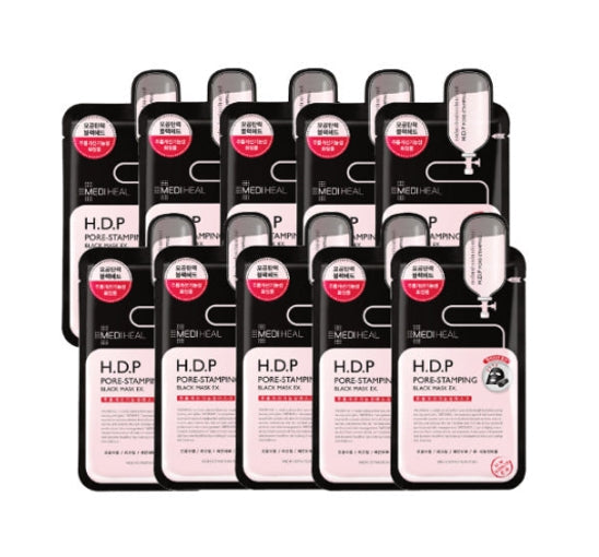 10 x MEDIHEAL H.D.P Pore-Stamping Black Mask EX from Korea