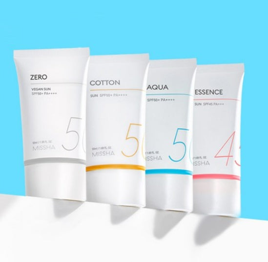 2 x MISSHA All Around Safe Block Cotton Sun Cream 50ml SPF50+ PA++++, Mineral Sunscreen from Korea