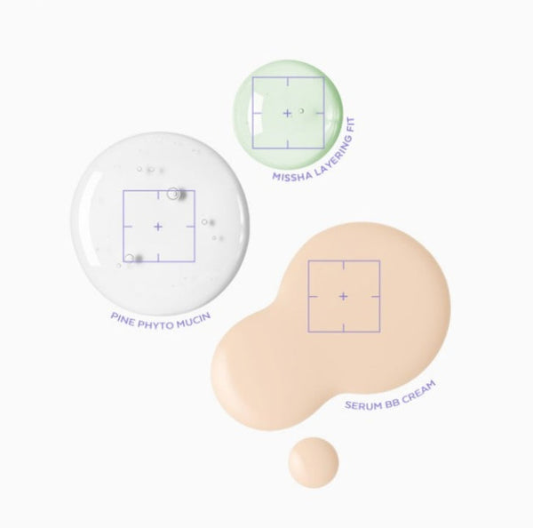 2 x MISSHA Layering Fit Pine Phyto Mucin Serum B.B Cream 30ml, #Coccon from Korea