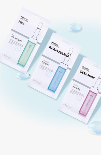 12 x MISSHA Mascure Sheet Mask (Guaiazulene) - Sensitive Skin Soothing from Korea