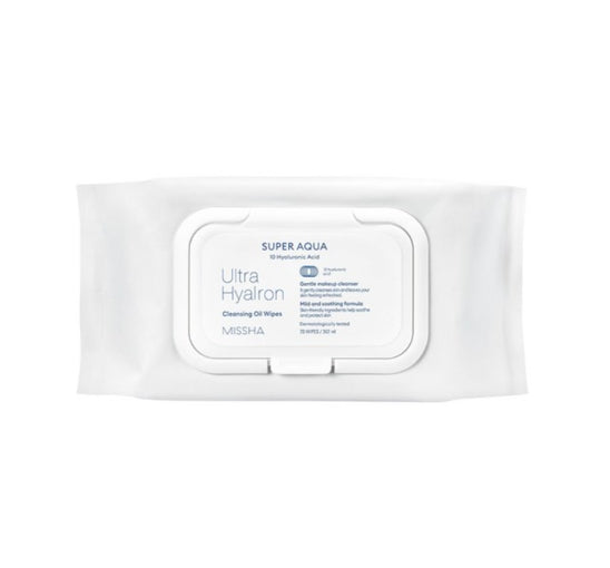 MISSHA Super Aqua Ultra Hyalron Cleansing Oil Wipes, 70 Sheets - Hydrating Makeup Remover from Korea