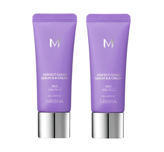 2 x MISSHA M Perfect Cover Serum BB Cream 50ml (#No. 21 Light Beige) SPF50 PA++++ from Korea