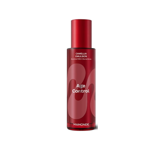 Red skincare bottle labeled 'Age Control' by Mamonde on a white background