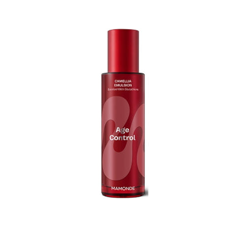 Red skincare bottle labeled 'Age Control' by Mamonde on a white background