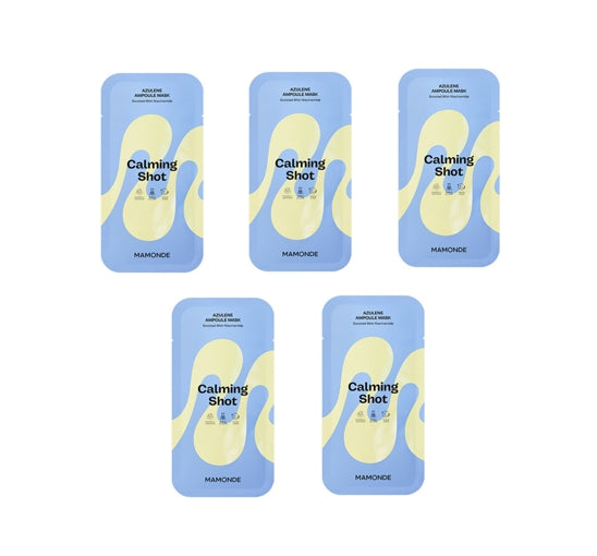 Five packages of MAMONCE Calming Shot on a white background