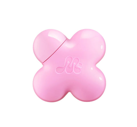 Pink butterfly-shaped container with a logo on a white background