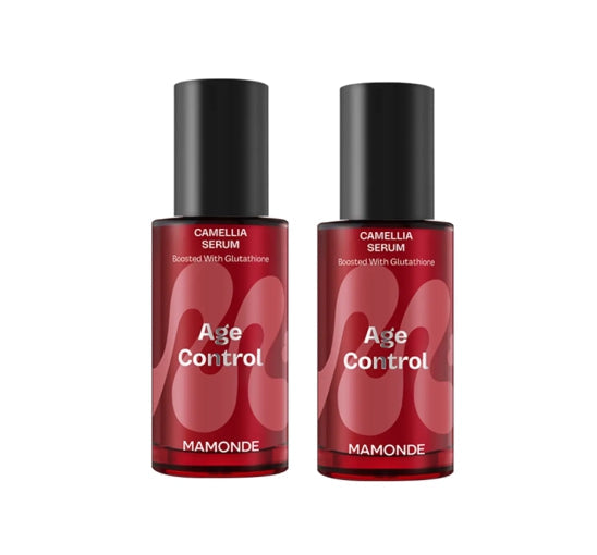Two bottles of Mamonde Camellia Serum with 'Age Control' text on a white background