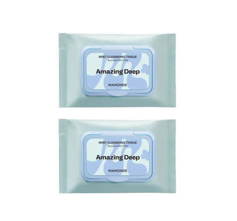 Two packages of Mamonde Amazing Deep cleansing tissue on a white background