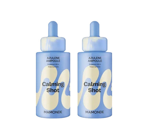 Two bottles of Mamonde Azulene Ampoule Calming Shot on a white background
