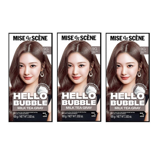 3 x Mise-en-scene New Hello Bubble Foam Hair Color (9G Milk Tea Grey) 100g from Korea
