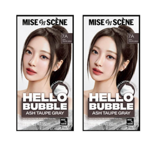 2 x Mise-en-scene New Hello Bubble Foam Hair Color 7A Ash Taupe Grey 100g from Korea