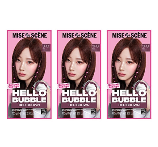 3 x Mise-en-scene New Hello Bubble Foam Hair Color (3RB Red Brown) 100g from Korea
