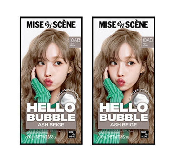 2 x Mise-en-scene New Hello Bubble Foam Hair Color (10AB Ash Beige) 100g from Korea