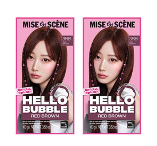 2 x Mise-en-scene New Hello Bubble Foam Hair Color (3RB Red Brown) 100g from Korea