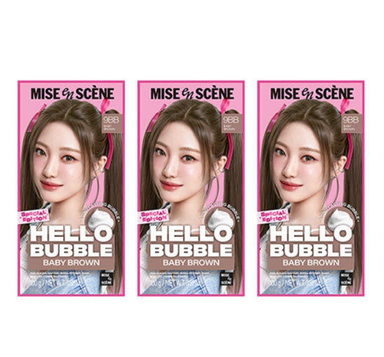 3 x Mise-en-scene New Hello Bubble  Foam Hair Color (9BB Baby Brown) 100g from Korea