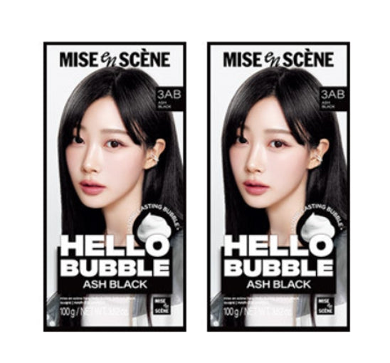 2 x Mise-en-scene New Hello Bubble Foam Hair Color (3AB Ash Black) 100g from Korea