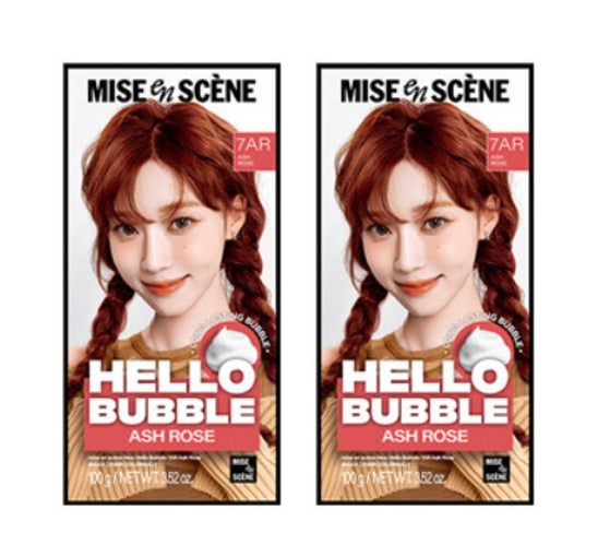 2 x Mise-en-scene New Hello Bubble Foam Hair Color (7AR Ash Rose) 100g from Korea