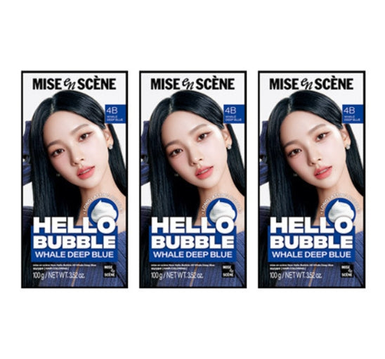 3 x Mise-en-scene New Hello Bubble Foam Hair Color (4B Whale Deep Blue) 100g from Korea