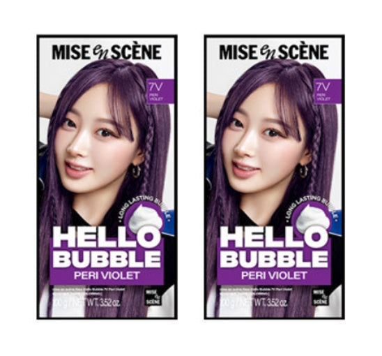 2 x Mise-en-scene New Hello Bubble Foam Hair Color (7V Peri Violet) 100g from Korea