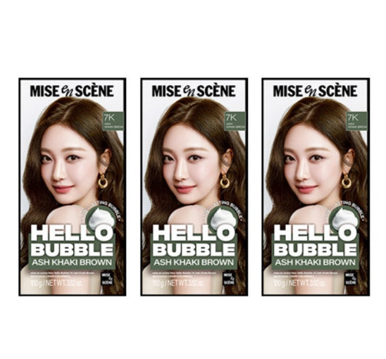 3 x Mise-en-scene New Hello Bubble Foam Hair Color (7K Ash Khaki Brown) 100g from Korea