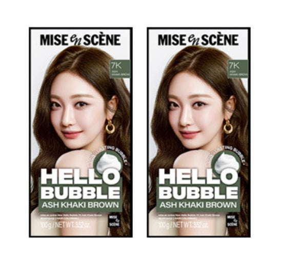 2 x Mise-en-scene New Hello Bubble Foam Hair Color (7K Ash Khaki Brown) 100g from Korea