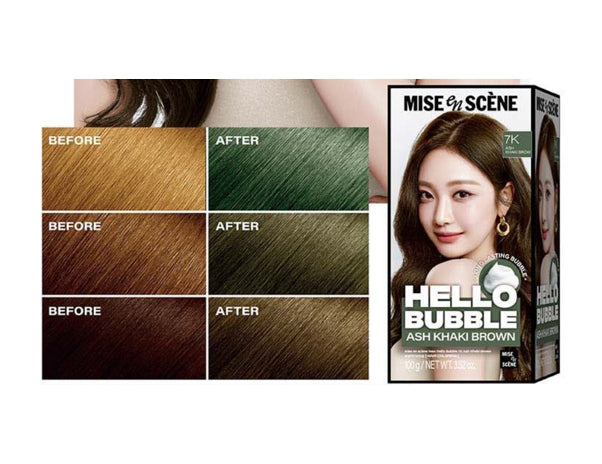 Mise-en-scene New Hello Bubble Foam Hair Color (7K Ash Khaki Brown) 100g from Korea
