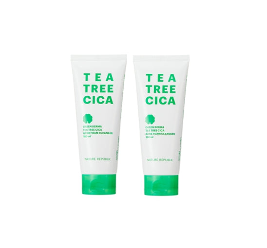 2 X NATURE REPUBLIC Green Derma Tea Tree Cica Acne Foam Cleanser (for acne-prone skin) 150ml from Korea