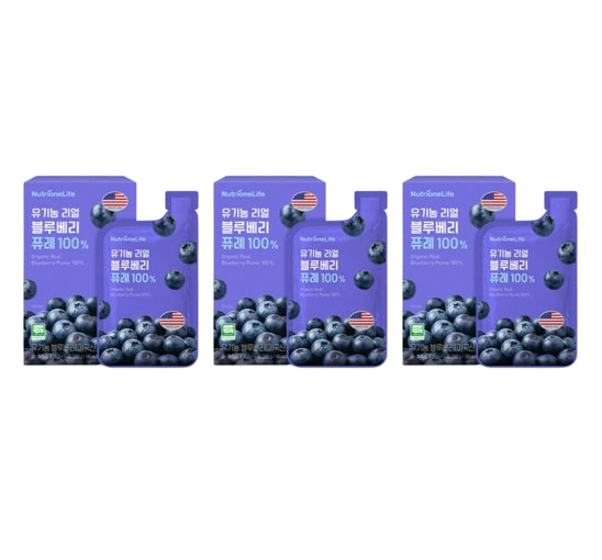 3 x NutrioneLife Organic Real Blueberry Puree 100% (20g x 14 pouches) from Korea