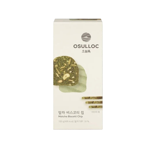 2 x OSULLOC Matcha Biscotti Chip 100g - Premium Green Tea Biscotti Snack from Korea