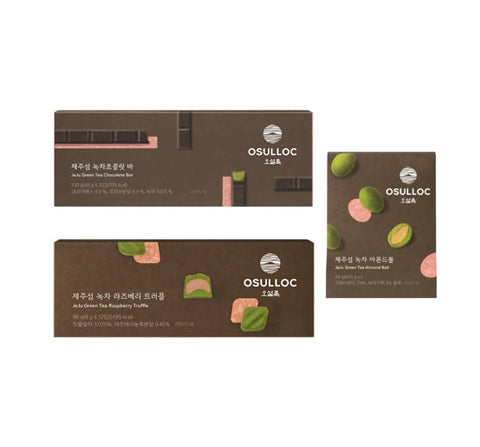 OSULLOC Green Tea Chocolate Bar 120g + Raspberry Truffle Chocolate 96g + Almond Ball 80g from Korea by OSULLOC