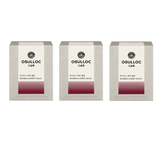 3 x OSULLOC Rooibos Cherry Velvet, 10 Piramid Tea Bags from Korea