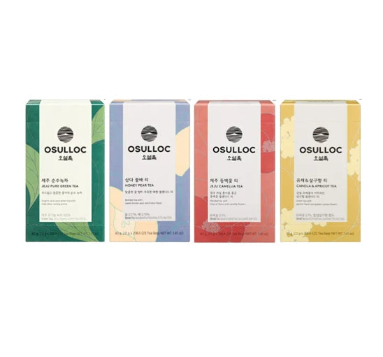 OSULLOC Jeju Pure Green Tea+Honey Pear Tea+Jeju Camellia Tea+Canola & Aprocot, 4 Flavors X 20 Tea Bags from Korea_KT by OSULLOC