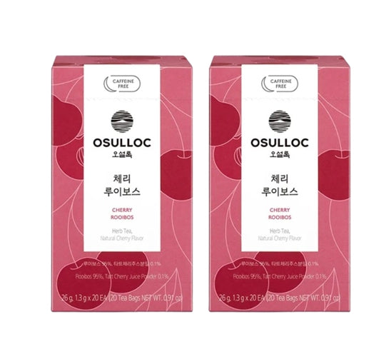 2 x [CAFFEINE FREE] Osulloc Cherry Rooibos Tea (20 Tea Bags), Caffeine‑Free, Herb Tea, Natural Cherry Flavor from Korea