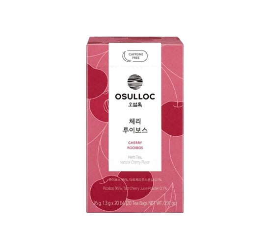 2 x [CAFFEINE FREE] Osulloc Cherry Rooibos Tea (20 Tea Bags), Caffeine‑Free, Herb Tea, Natural Cherry Flavor from Korea