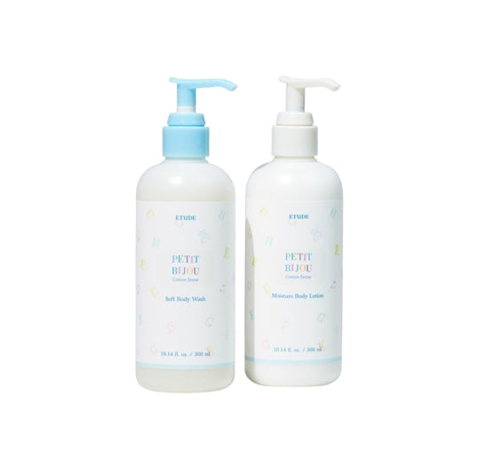 ETUDE Petit Bijou Cotton Snow Body Wash 300ml +  Moisture Body Lotion 300ml from Korea