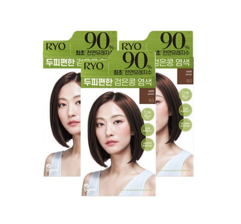 3 x Ryo Vegan Black Bean Hair Dye Cream 120g, 6.0 Brown from Korea