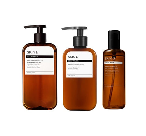 HAPPY BATH Skin U Deep Musk Set (Skin U Innoscent Deep Musk Showel Gel 500ml + Deep Musk Lotion 350g + Deep Musk Body Oil 130ml ) from Korea