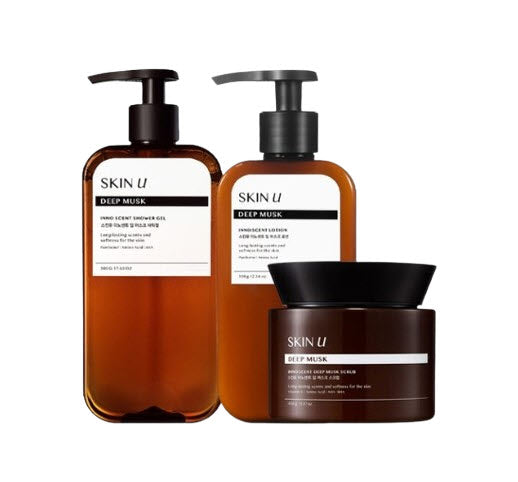 HAPPY BATH Skin U Innoscent Deep Musk Shower Gel 500g + Deep Musk Lotion 350g + Deep Musk Scrub 450g from Korea