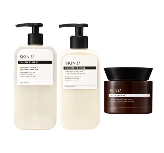 HAPPY BATH Skin U Innoscent Eau De Floral Shower Gel 500g + Lotion 350g + Scrub 450g from Korea by HAPPY BATH