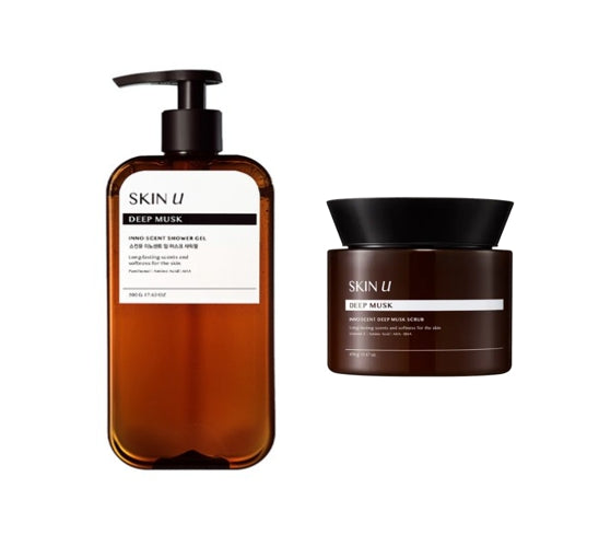HAPPY BATH Skin U Innoscent Deep Musk Shower Gel 500ml + Deep Musk Scrub 450g from Korea