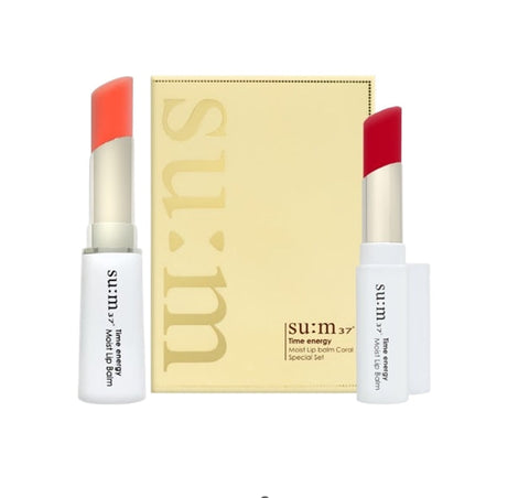 Su:m37 Time Energy Moist Lip Balm Coral Sep. 2025 Set (2 Items) from Korea