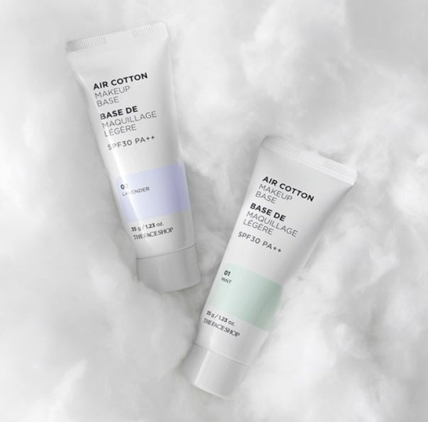 2 x THE FACE SHOP Air Cotton Makeup Base 35g SPF30 PA++ 02 Lavender - Colour‑Correcting Primer from Korea