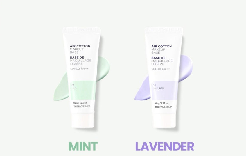 2 x THE FACE SHOP Air Cotton Makeup Base 35g SPF30 PA++ 02 Lavender - Colour‑Correcting Primer from Korea
