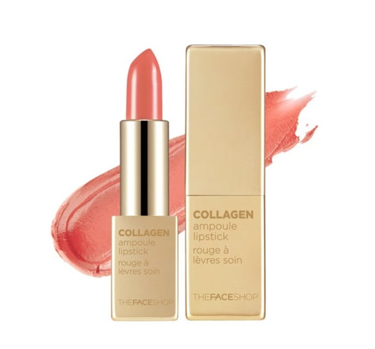 2 x THE FACE SHOP Collagen Ampoule Lipstick 3.5g #08 Gel Coral – Moist & Full‑Coverage from Korea