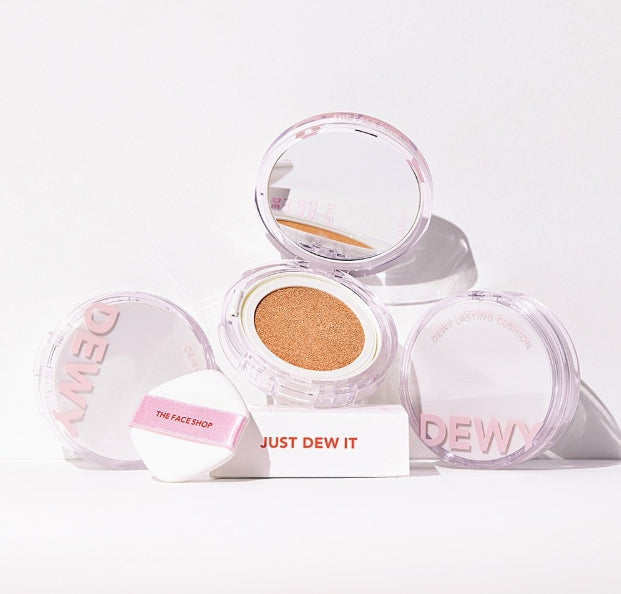 2 x THE FACE SHOP Dewy Lasting Cushion 12g SPF50+ PA+++ #V201 Apricot Beige from Korea