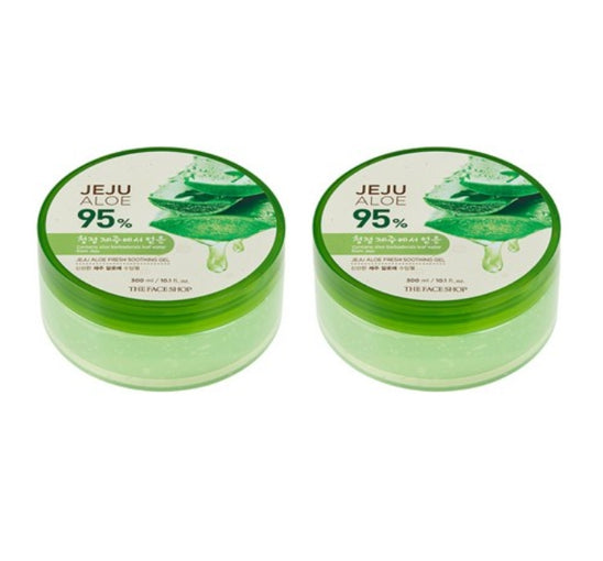 2 x THE FACE SHOP Jeju Aloe Fresh Soothing Gel 300ml (Jar Type) from Korea